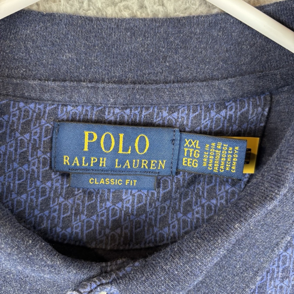 Polo Ralph Lauren Shirt Mens  2XL Navy Geometric Classic Fit Soft Cotton Golf - Picture 4 of 8
